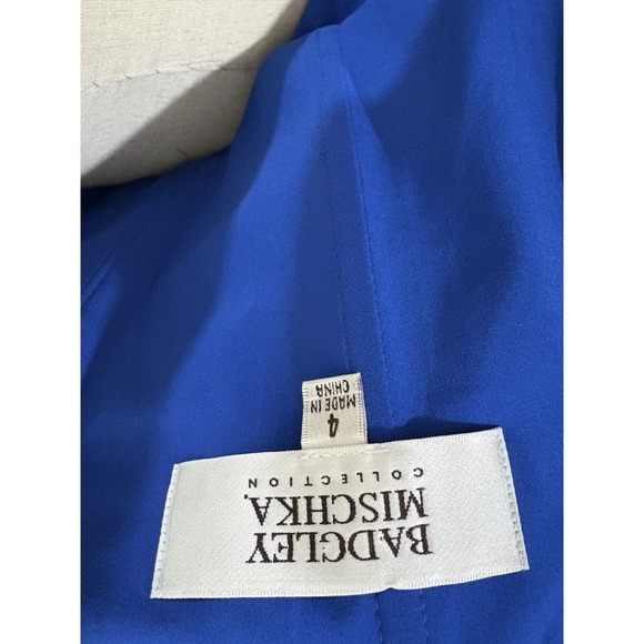 Badgley Mischka Dress Blue Floor Length Silk Sz 4 Draped Black Tie Gown - Picture 8 of 9